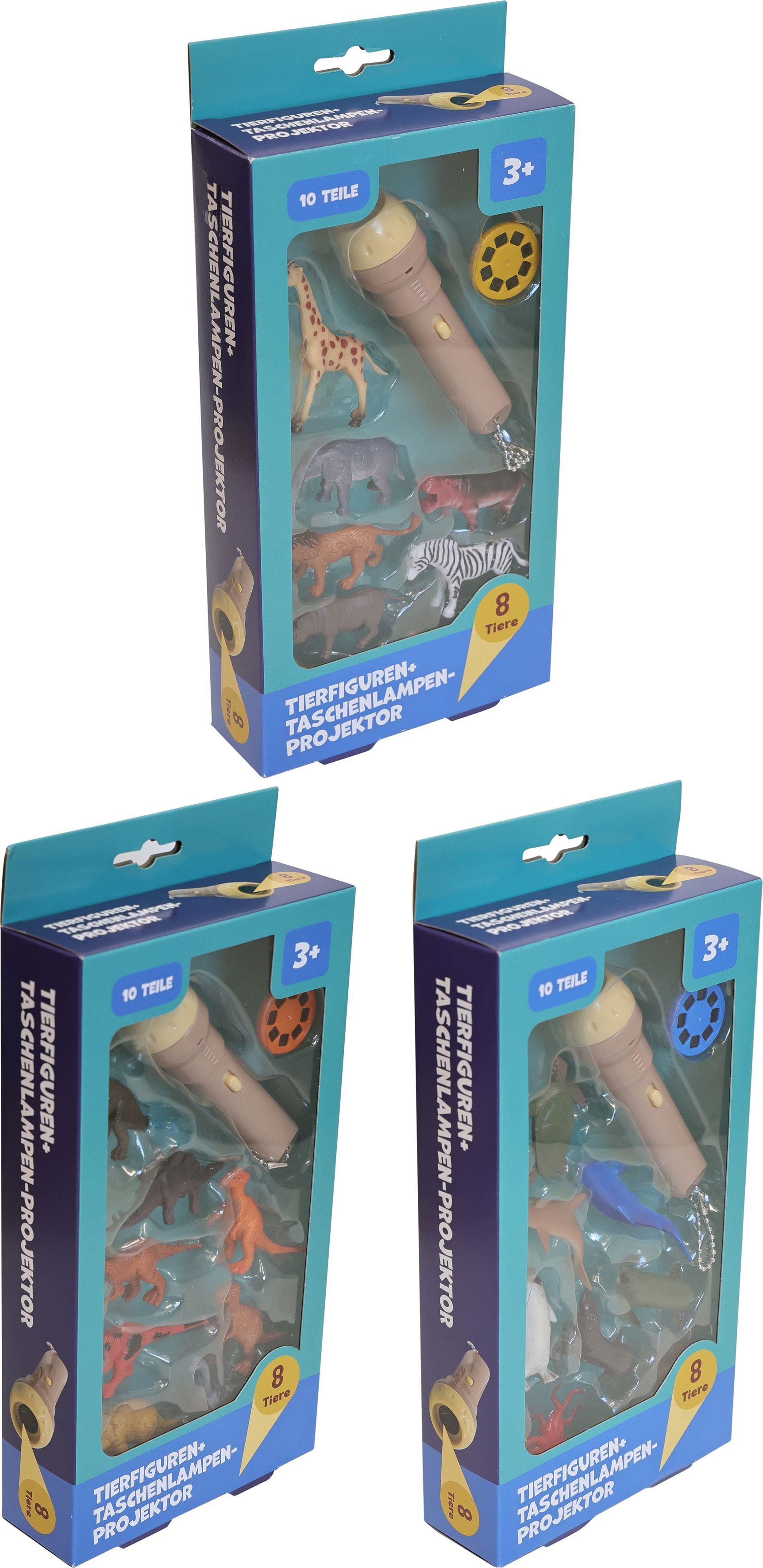 Tierfiguren+Projektor Taschenlampe,3f.s.