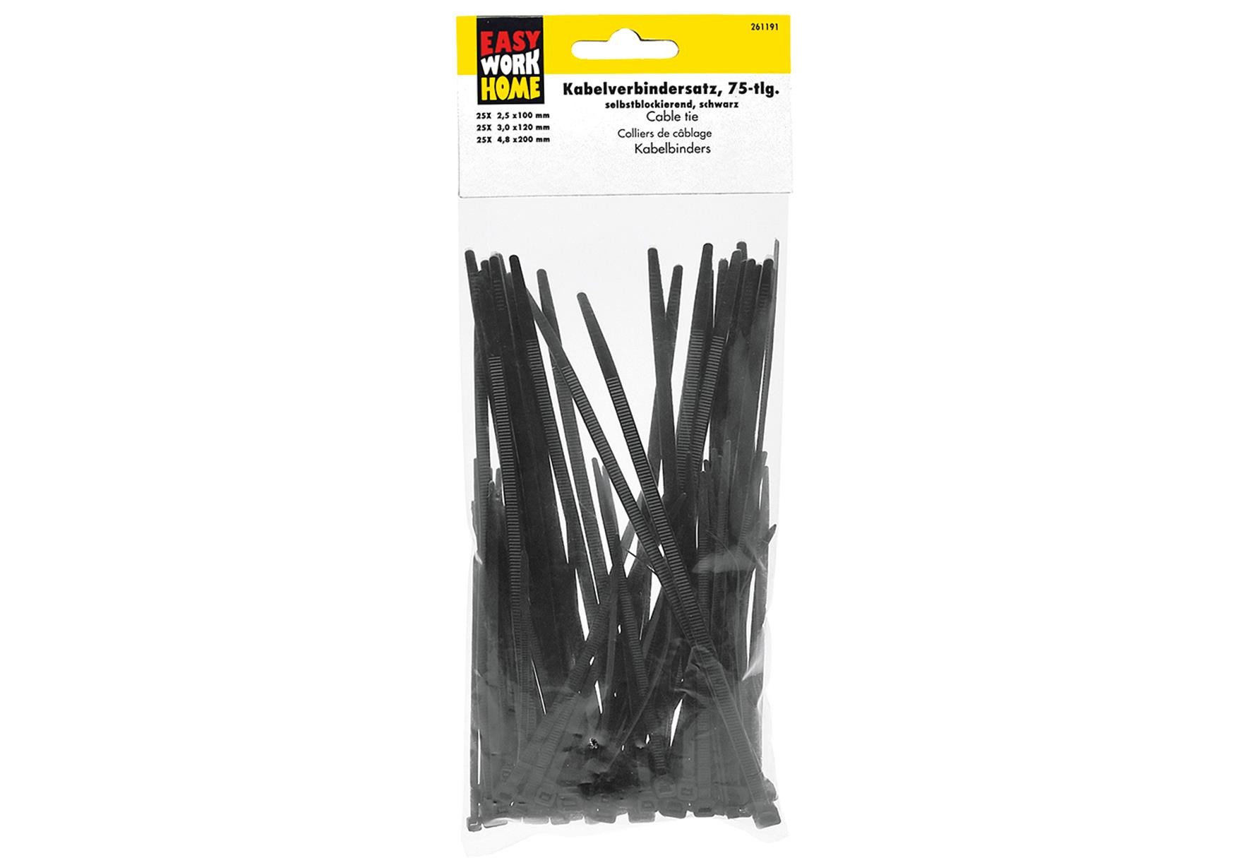 EASY WORK Kabelbindersatz 75-tlg schwarz