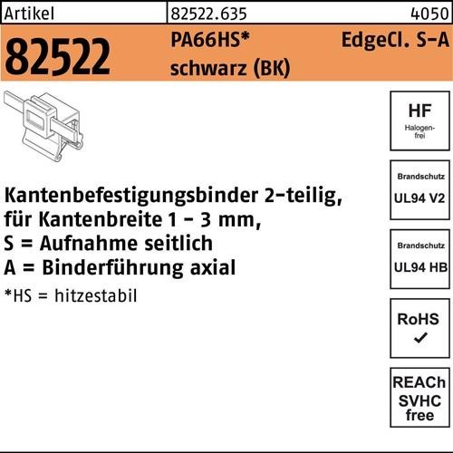 Befestigungsbinder R 82522 Edgecl. 4,6x200/45 PA66HS sw SA 500St HELLERMANNTYTON - VPE: 500