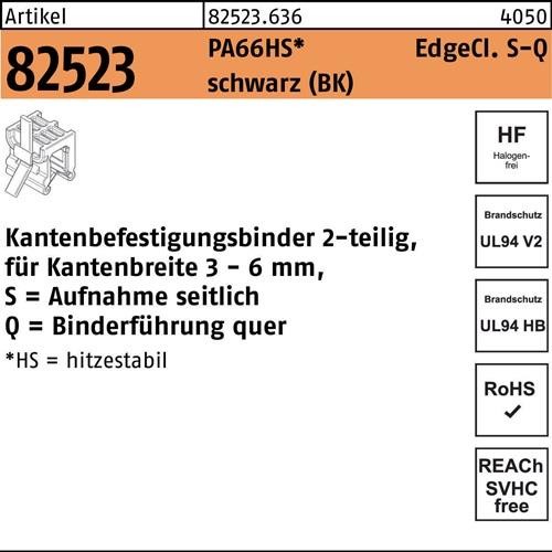Befestigungsbinder R 82523 Edgecl. 4,6x200 PA66HS sw SQ 500St HELLERMANNTYTON - VPE: 500