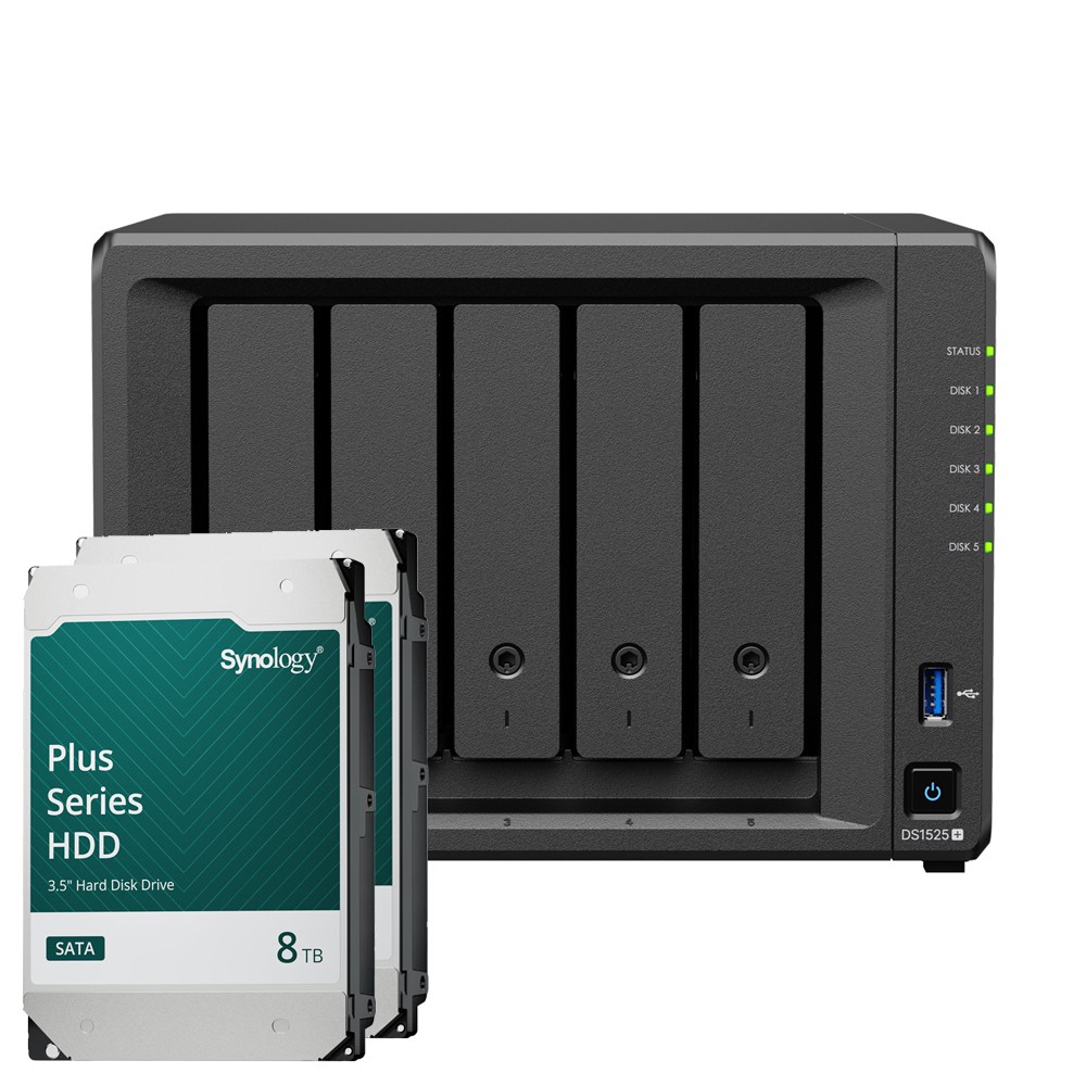Synology DS1525+ 16TB Plus HDD NAS-Bundle NAS inkl. 2x 8TB Synology Plus 3.5 Zoll SATA Festplatte