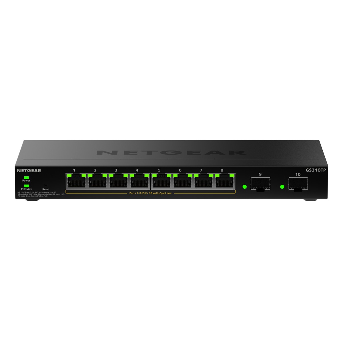NETGEAR GS310TPv2 Smart Managed Switch 8x Gigabit Ethernet (PoE+, max. 55W), 2x 1 Gbit/s SFP