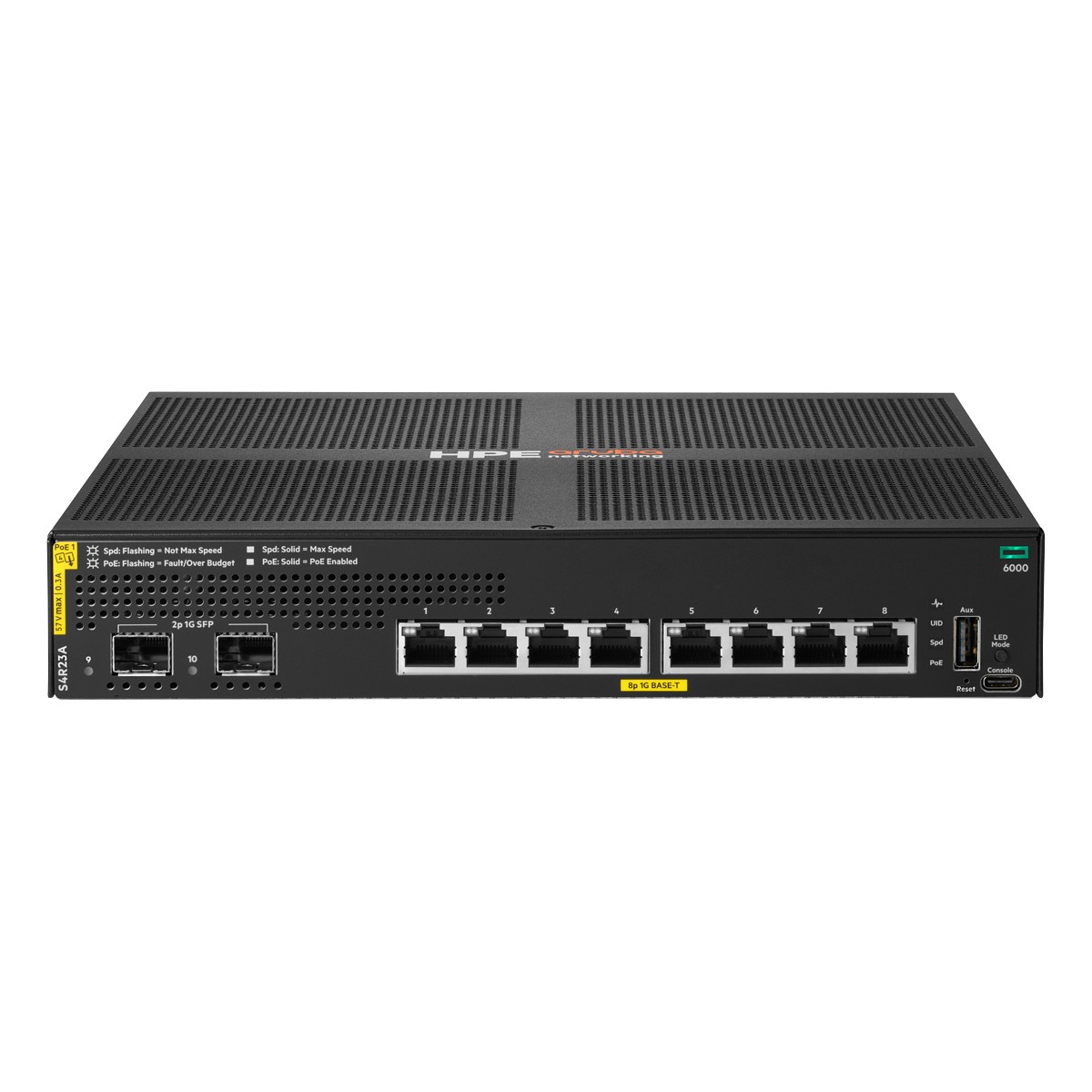 HPE Aruba Networking CX6000 Managed Switch (S4R23A) 8x 1G Ethernet, 2x 1G SFP, PoE/PoE+ 67W