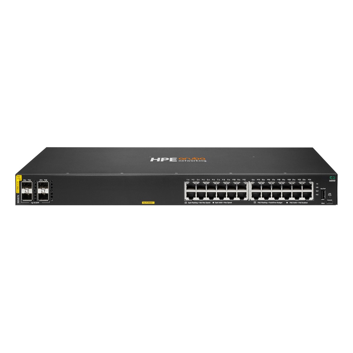 HPE Aruba Networking CX6000 Managed Switch (R8N87B) 24x 1G Ethernet, 4x 1G SFP, PoE/PoE+ 370W