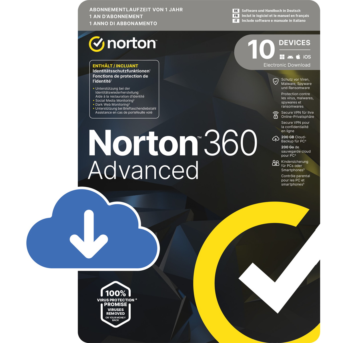 Norton 360 Advanced [10 Geräte - 1 Jahr - 200GB]