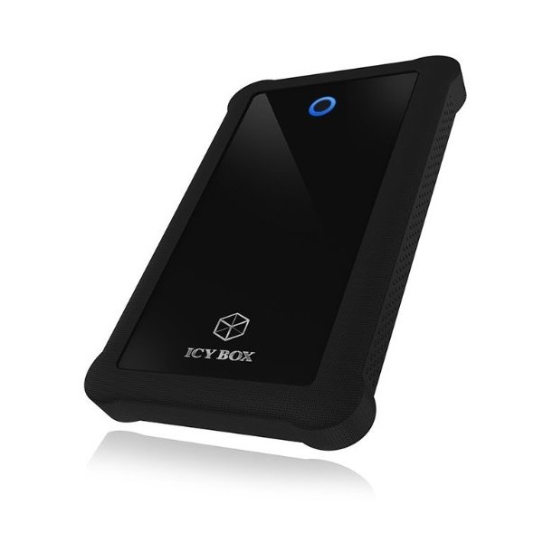 ICY BOX IB-233U3-B Externes Gehäuse für 2,5" SATA HDD/SSD [USB 3.0 Anschluss, Silikon-Schutzhülle, schwarz]