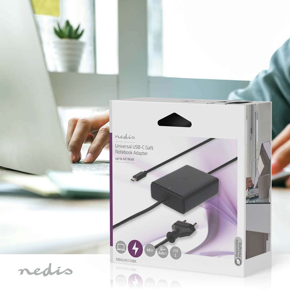 Nedis Notebook Adapter Netzteil | GaN | 45 W | |5 / 9 / 12 / 15 / 20 V DC | 2.25 / 2.33 / 2.92 / 3.0 A | Benutzt für: Notebook /