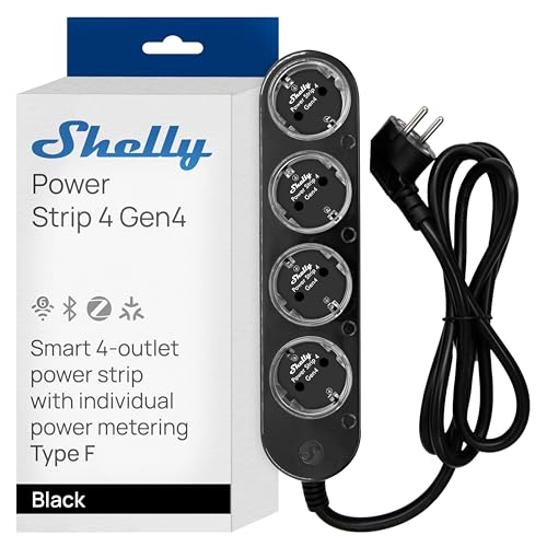 Shelly Power Strip 4 Gen4 schwarz - 4-fach Steckdosenleiste, WiFi, Bluetooth, Zigbee, Matter, HomeKit, Alexa / bis zu 12 A pro S