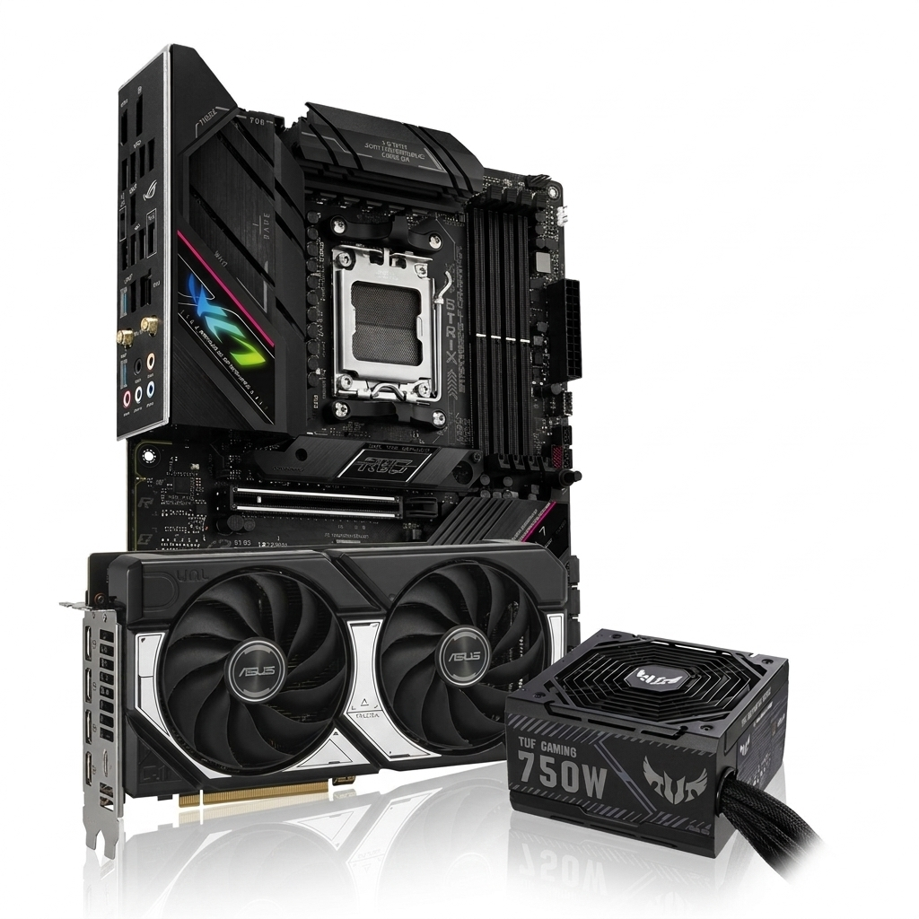 ASUS ROG STRIX B650E-F GAMING WIFI Upgrade Bundle 3 - mit ASUS Dual GeForce RTX 5060 Ti 8G OC Grafikkarte und ASUS TUF Gaming 75
