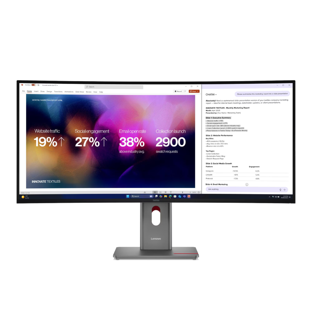 Lenovo ThinkVision P40WD-40 Curved Business Monitor - KVM Switch 39.7" (100.83 cm) WUHD, IPS, 120Hz, HDMI, DisplayPort, Thunderb