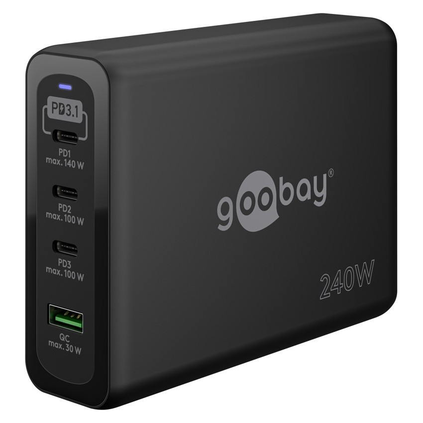 Goobay USB-C™ PD GaN Multiport-Schnellladegerät (240 W) schwarz