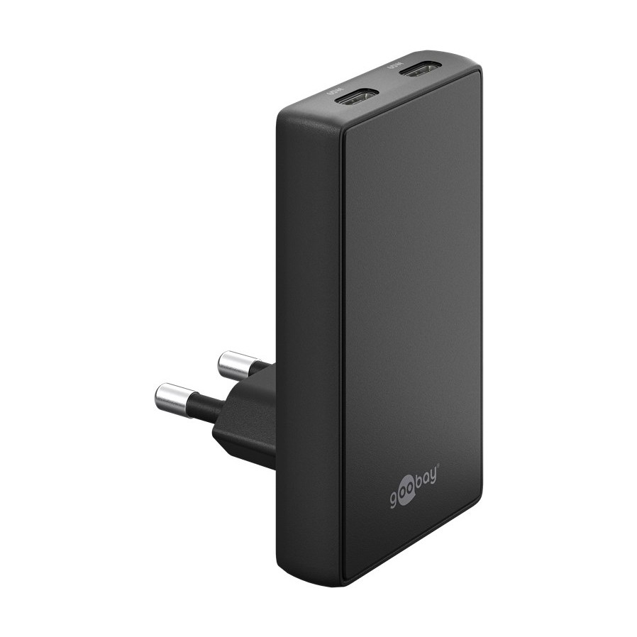 Goobay USB-C™ PD GaN Dual-Schnellladegerät 90° Flat (65 W) schwa