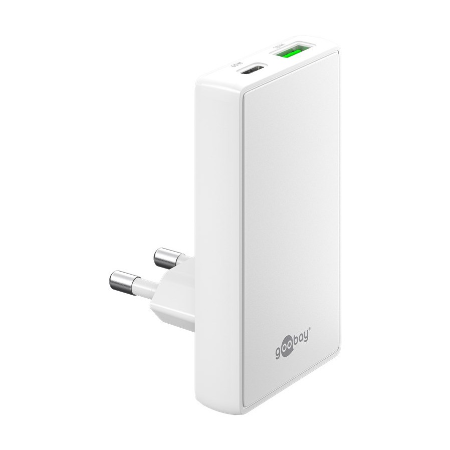 Goobay USB-C™ PD GaN Dual-Schnellladegerät 90° Flat (65 W) weiß