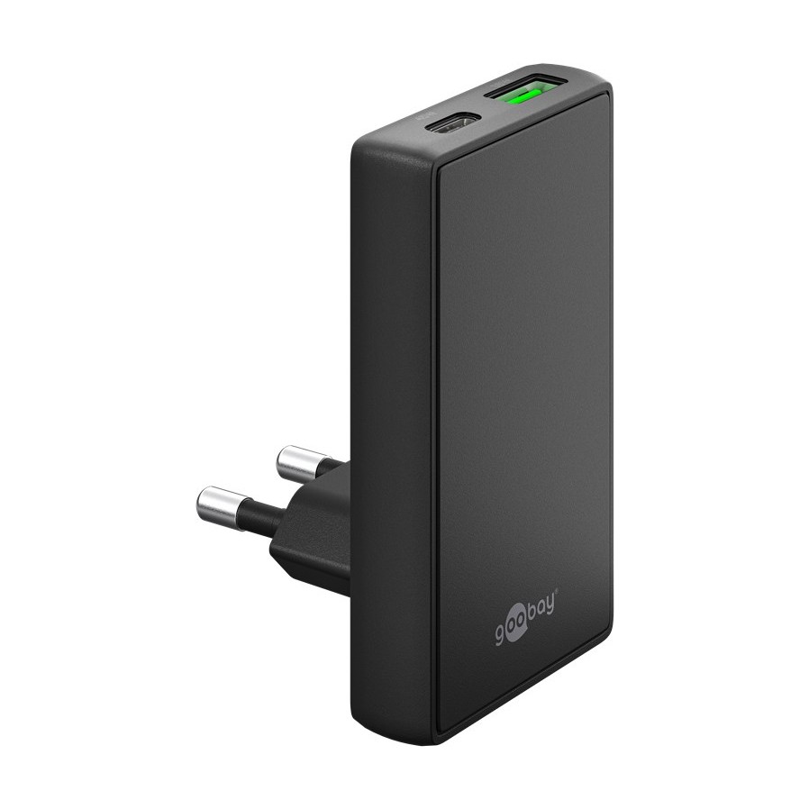 Goobay USB-C™ PD GaN Dual-Schnellladegerät 90° Flat (45 W) schwa
