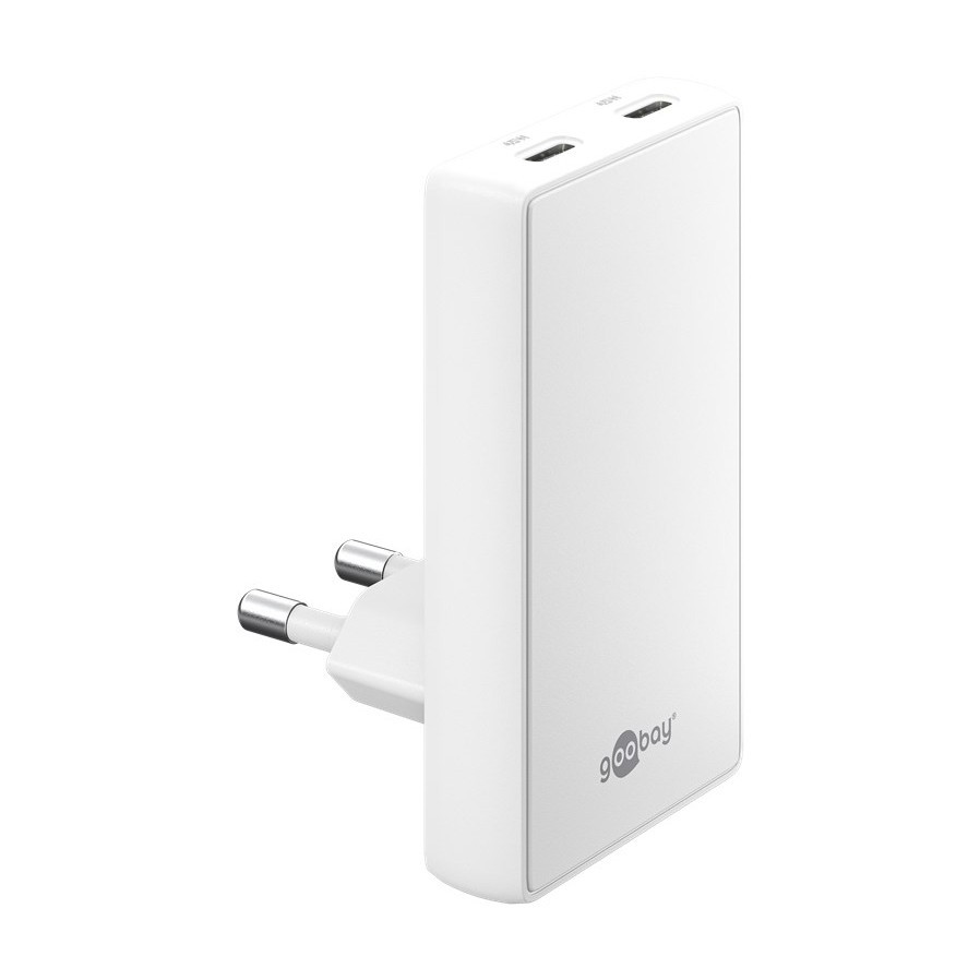Goobay USB-C™ PD GaN Dual-Schnellladegerät 90° Flat (45 W) weiß