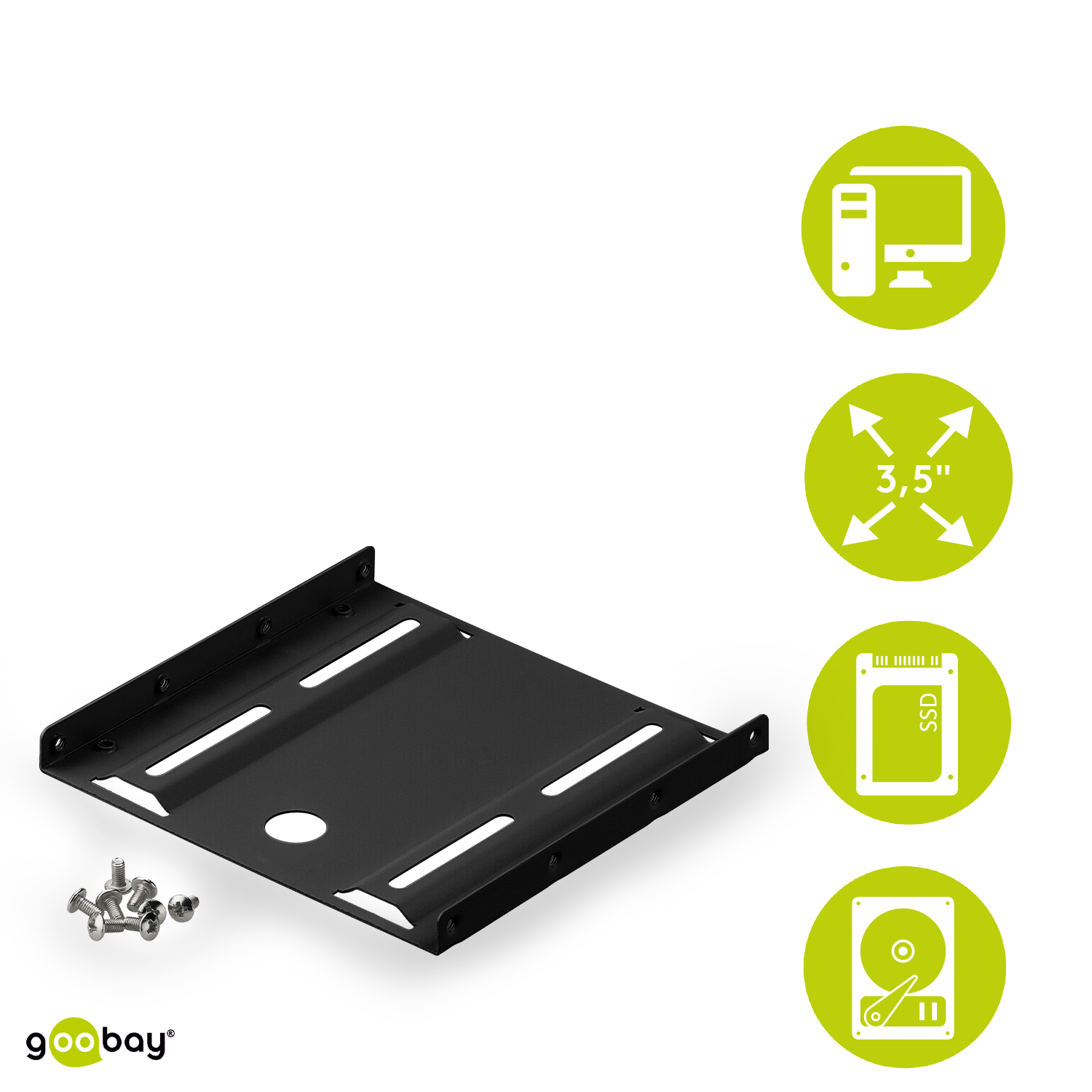Goobay Festplatten-Einbaurahmen 2,5" auf 3,5" [unterstützt jede 2.5" HDD-/SSD-Festplatte, Schwarz]