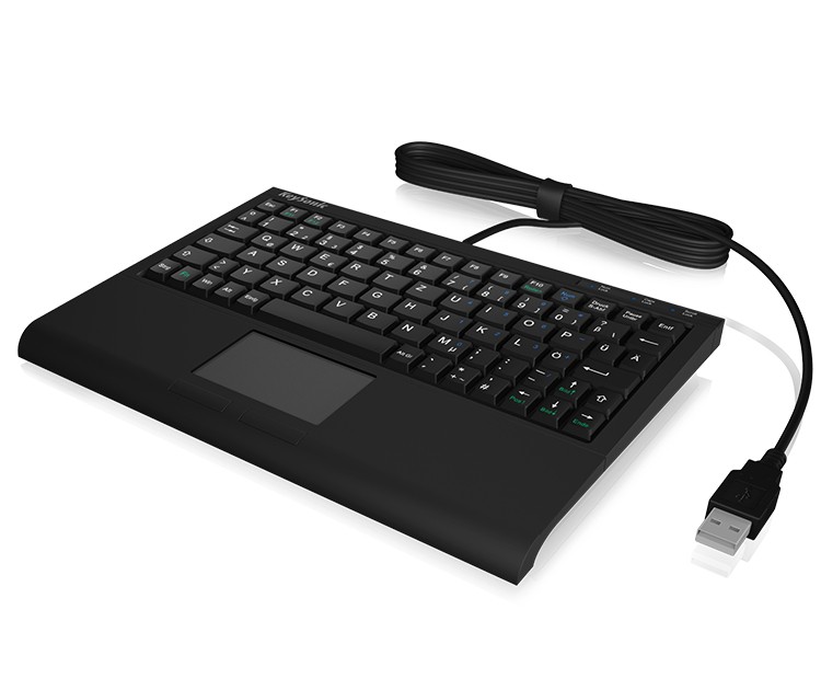 KeySonic ACK-3410 USB-Tastatur (DE) Kompakt-Mini-Tastatur mit integriertem Smart-Touchpad, SoftSkin Beschichtung, Leiser Tastena