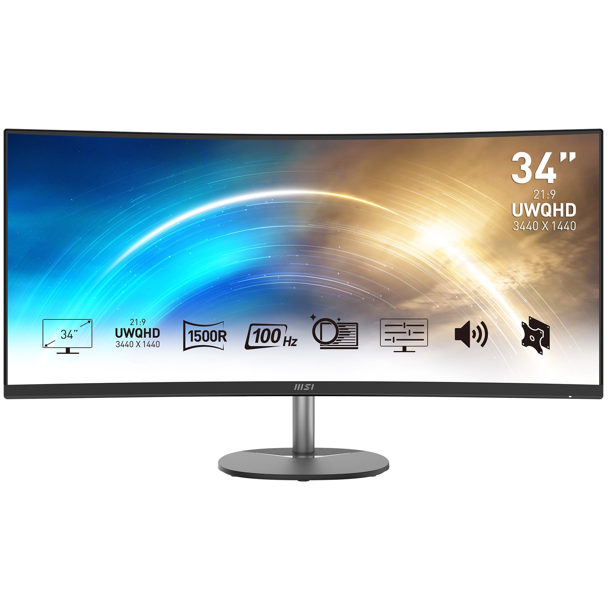 MSI PRO MP341CQDE Office Monitor - QHD Curved Panel, 100 Hz, Lautsprecher, WQHD Auflösung 3.440 x 1.440 | Reaktionszeit 1ms