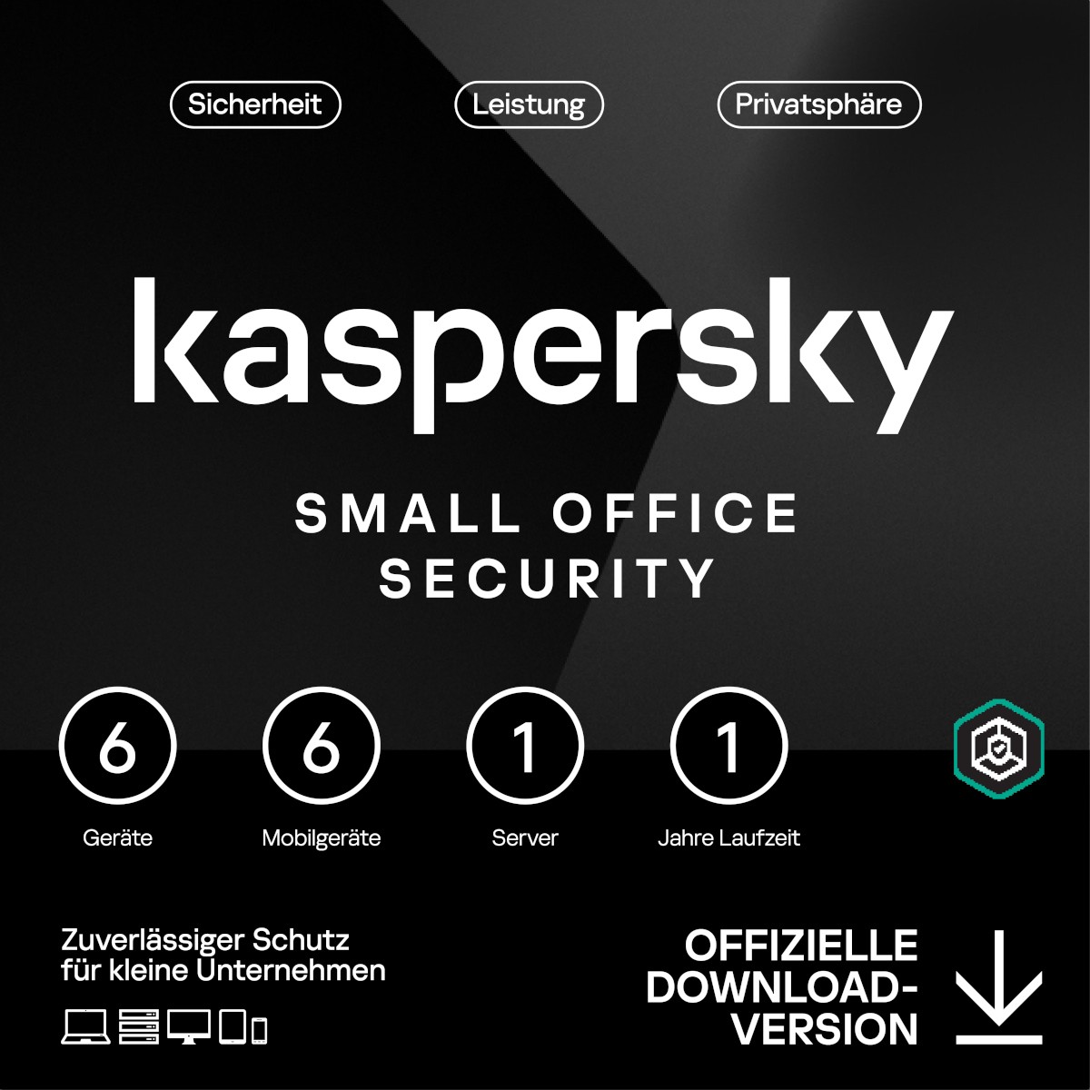 Kaspersky Small Office Security [6 Geräte - 1 Jahr] Base 6 Geräte + 6 Mobilgeräte + 1 Dateiserver - 1 Jahr