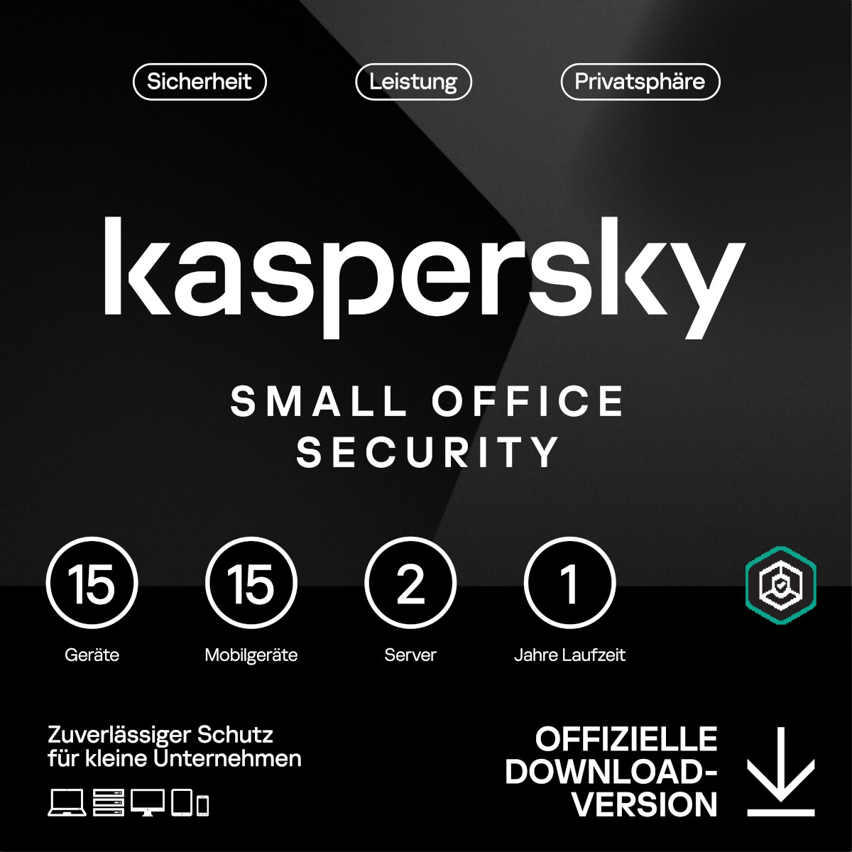 Kaspersky Small Office Security [15 Geräte - 1 Jahr] Base 15 Geräte + 15 Mobilgeräte + 2 Dateiserver - 1 Jahr
