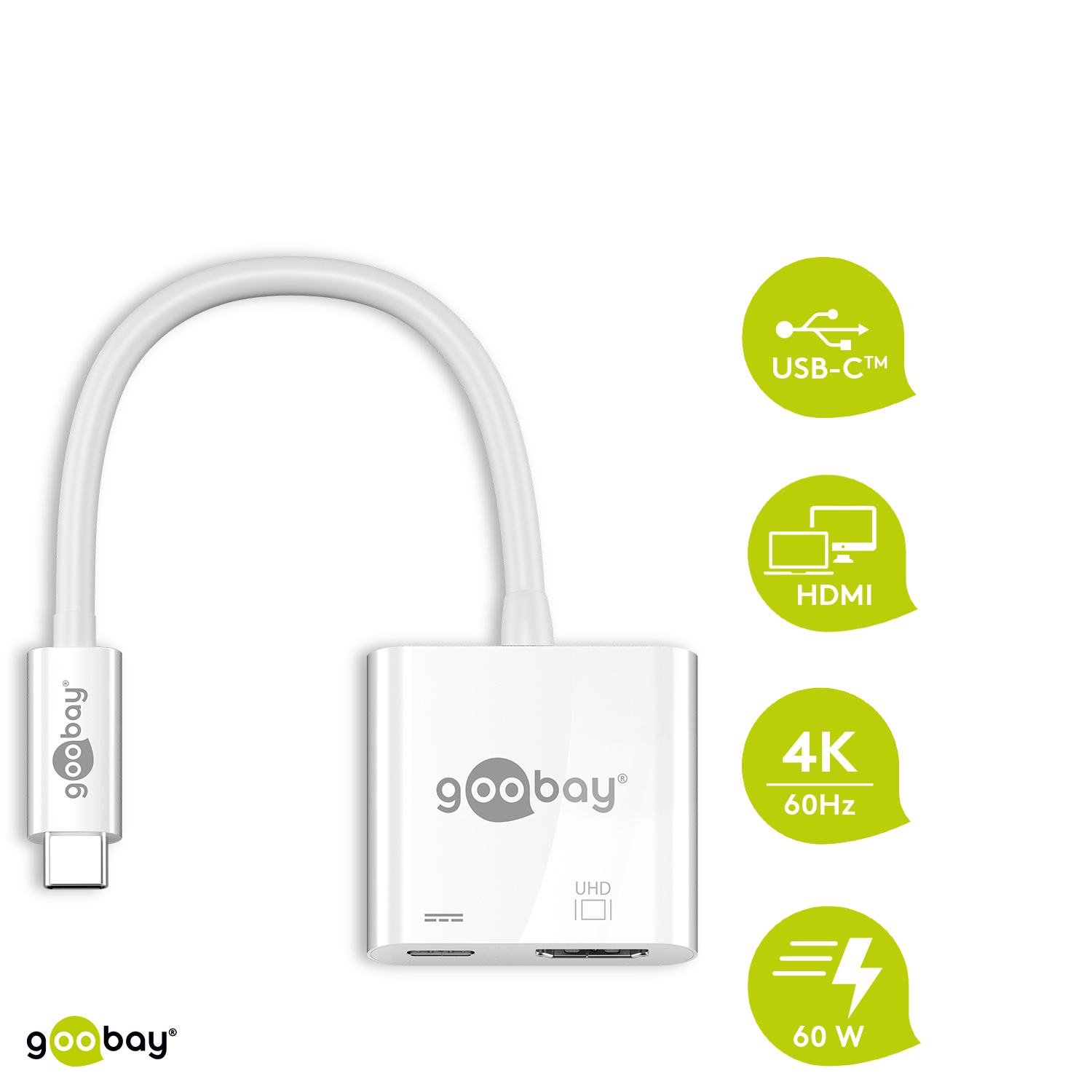 Goobay USB-C™-Adapter HDMI 4k60Hz, PD, weiß - erweitert ein USB-C™ Gerät um einen HDMI™Anschluss