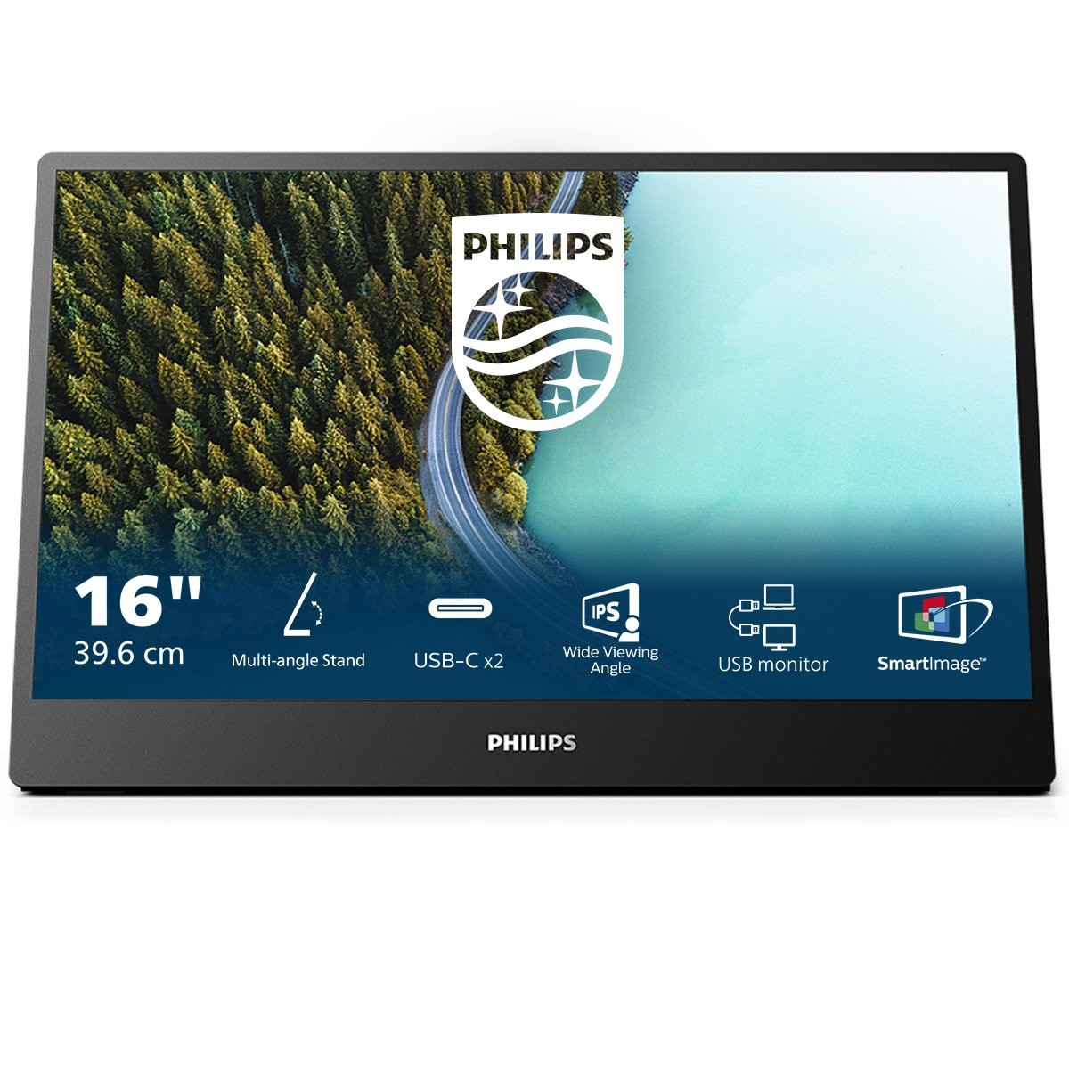 Philips 16B1P3302D portabler 16 Zoll FHD Business PC Monitor (1920x1080, USB-C Anschluss, Mehrwinkel Standfuss) schwarz