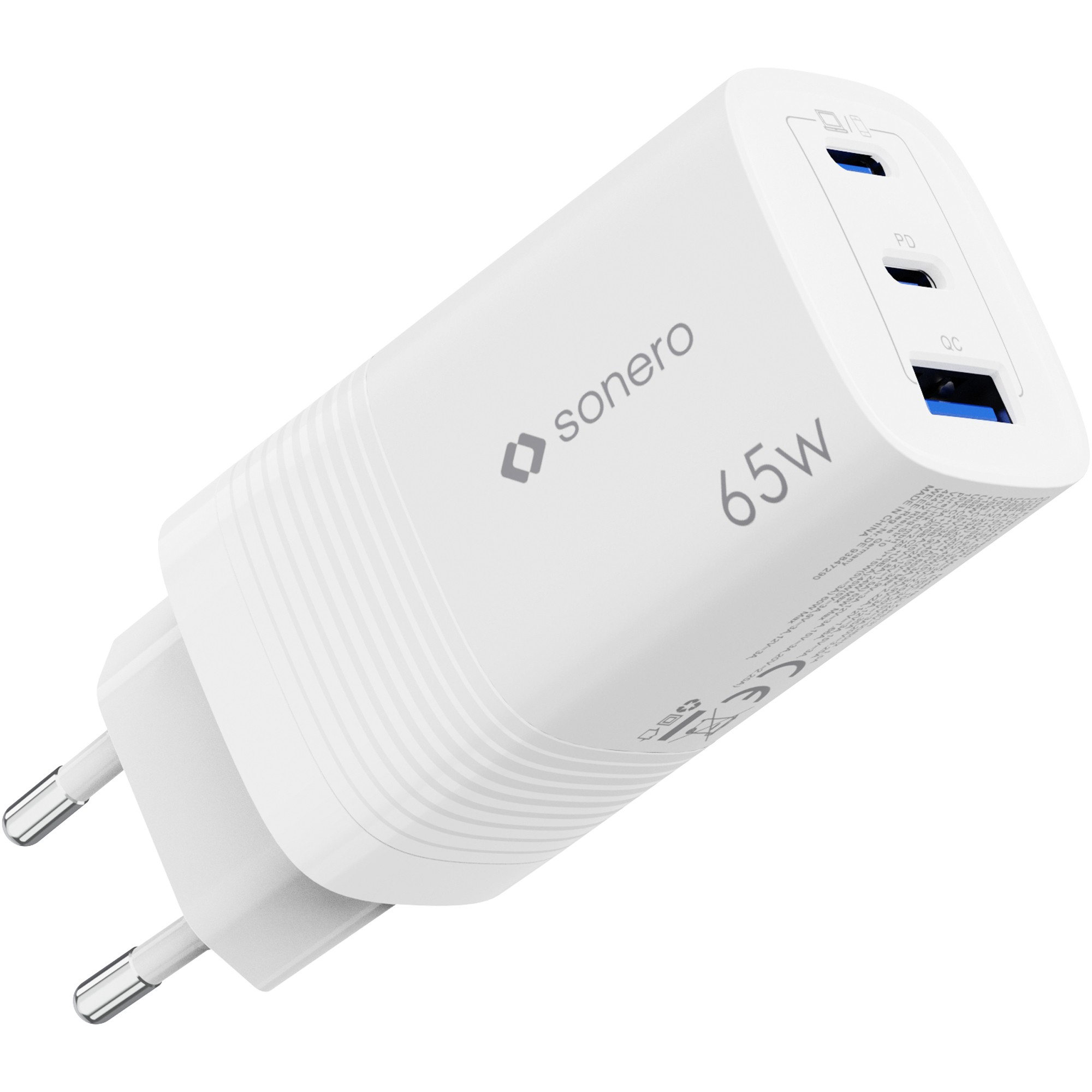 sonero USB-C & USB-A Ladegerät - 3 Port - 65W PD - weiß