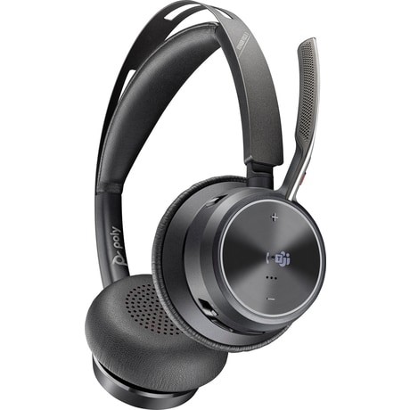 Poly Voyager Focus 2 Bluetooth-Headset MS Teams zertifiziert, Hybrid Active Noise Cancellation (ANC), 6 Mikrofone, Mikrofon-Gerä
