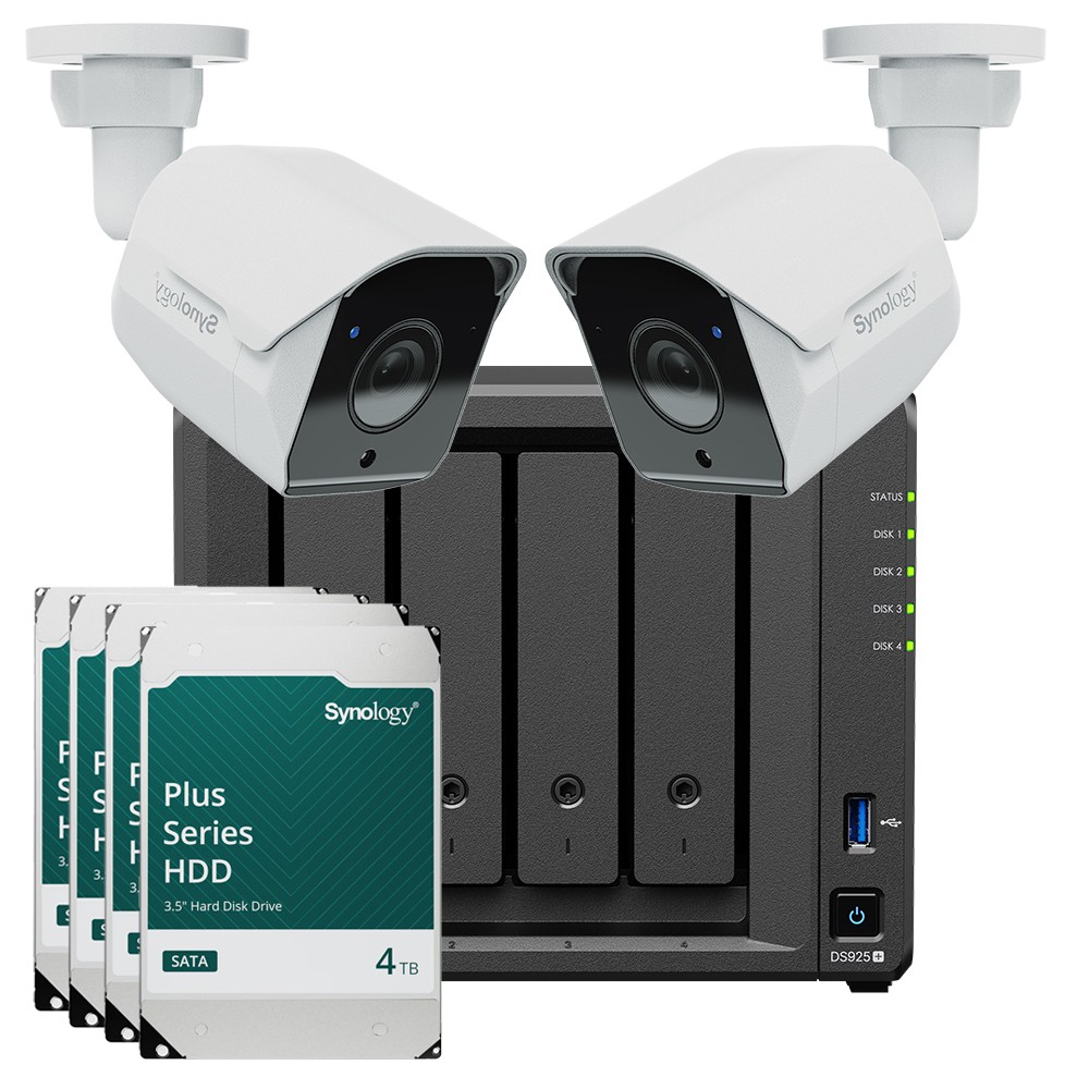 Synology DS925+ 16TB Surveillance Bundle NAS inkl. 4x 4TB Synology Plus HDD und 2x BC500 Überwachungskamera