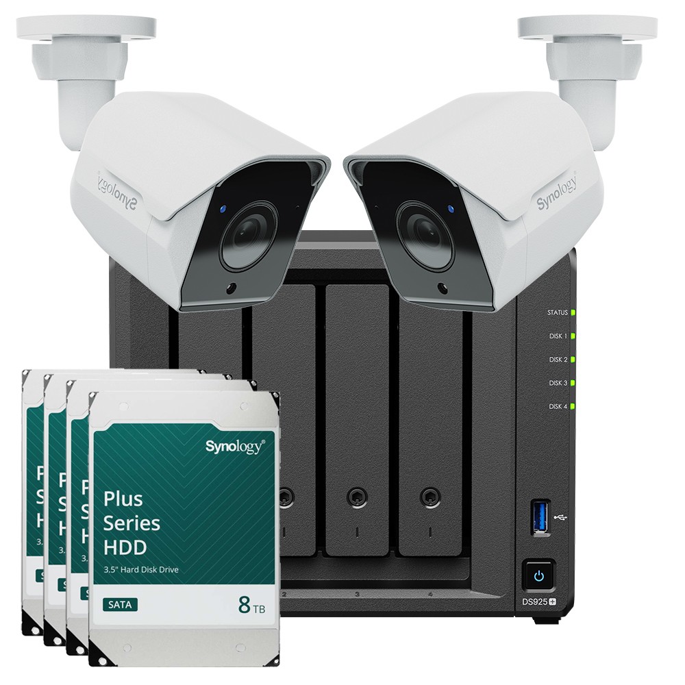 Synology DS925+ 32TB Surveillance Bundle NAS inkl. 4x 8TB Synology Plus HDD und 2x BC500 Überwachungskamera
