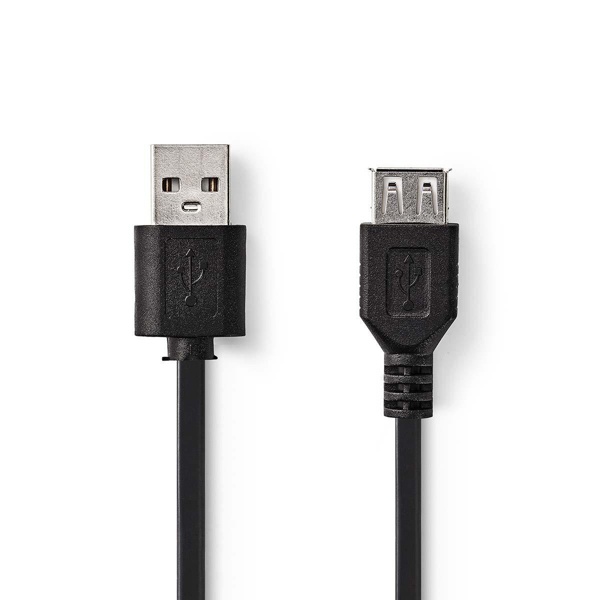 Nedis USB 2.0-Verlängerungskabel A-Stecker - USB-A-Buchse 480 Mbps | Vernickelt | 2.00 m | Rund | PVC | Schwarz | Label