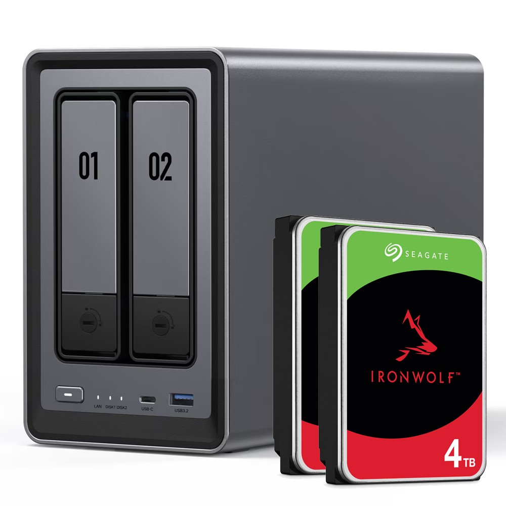 UGREEN DXP2800 8TB Seagate IronWolf NAS-Bundle NAS inkl. 2x 4TB Seagate IronWolf 3,5 Zoll SATA Festplatte