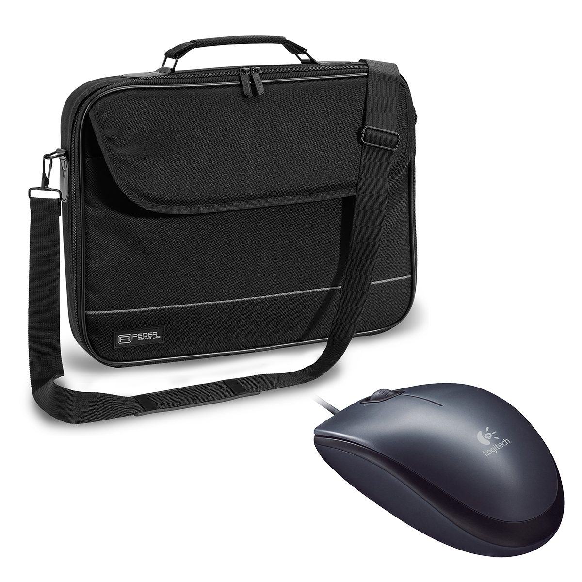 Pedea "Fair" 15,6", Schwarz + Logitech M90, kabelgebunden, grau