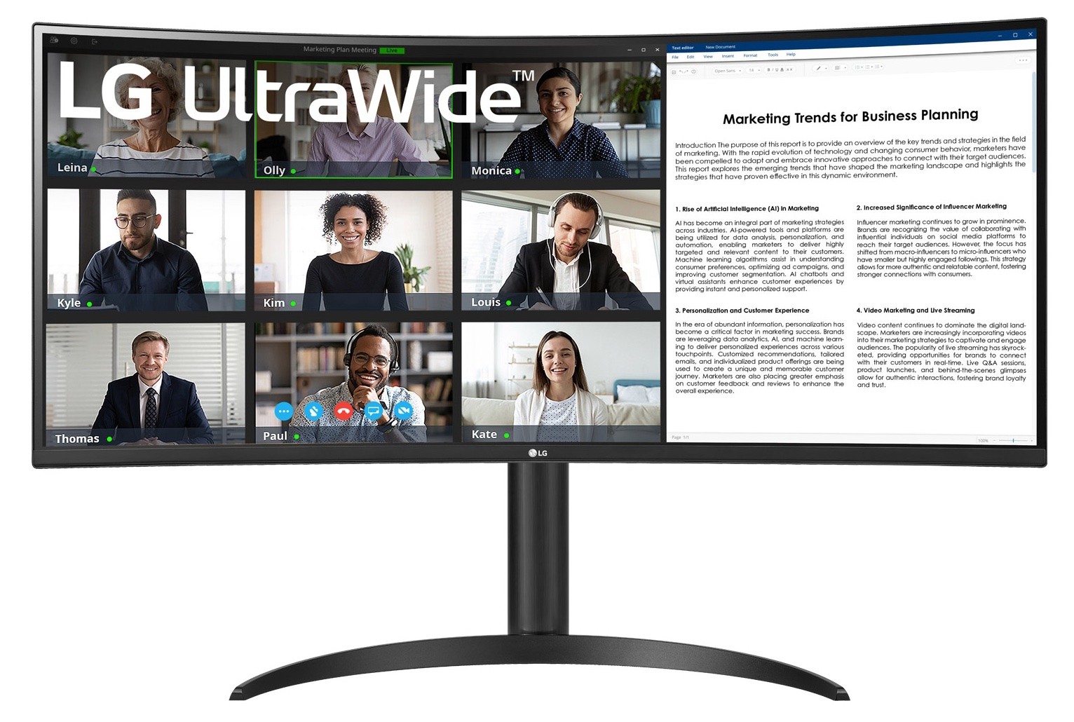 LG 34WR55QK-B Office Monitor - UWQHD, Curved VA Panel Höhenverstellbar, 100Hz Power Delivery 65 Watt