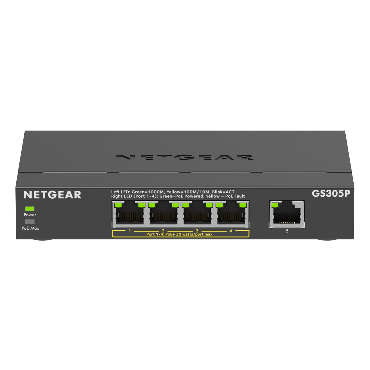 NETGEAR GS305P Unmanaged Switch 5x 1G Ethernet (4x PoE/PoE+, max. 63W)