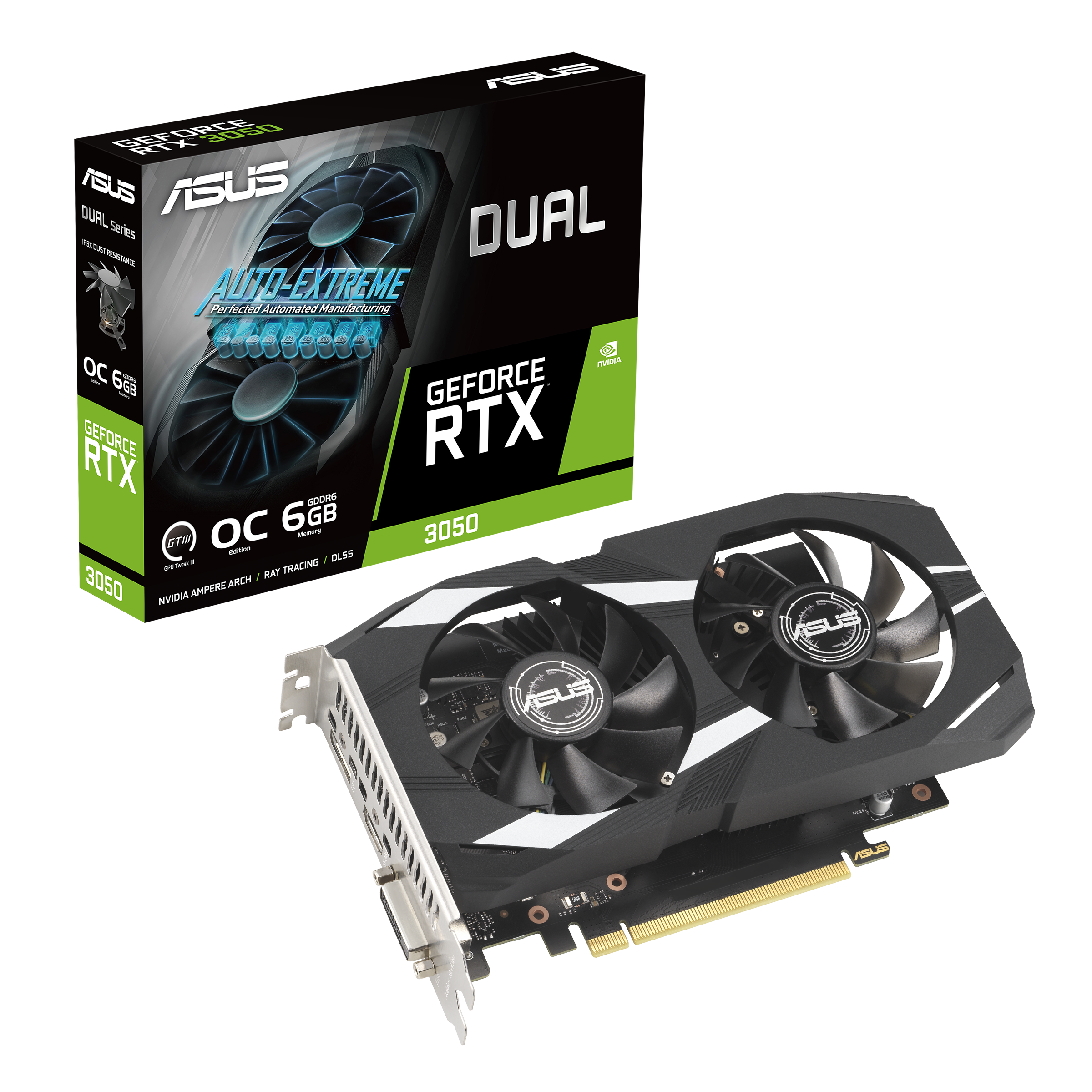 ASUS Dual GeForce RTX 3050 6G OC Grafikkarte - 6GB GDDR6, DVI, HDMI, DP