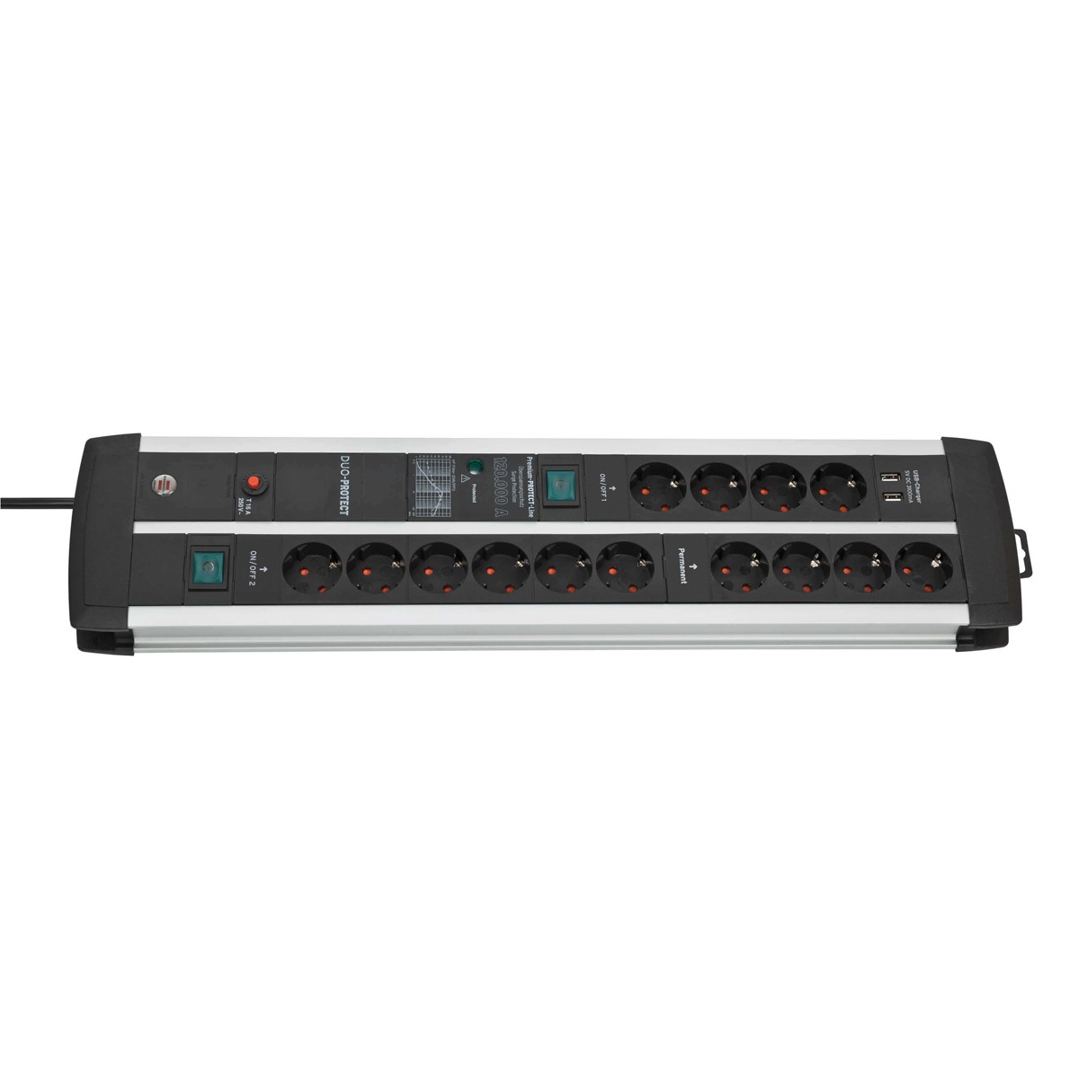 Brennenstuhl Premium-Protect-Line Steckdosenleiste [14-fach, Schwarz/Grau, 3m]