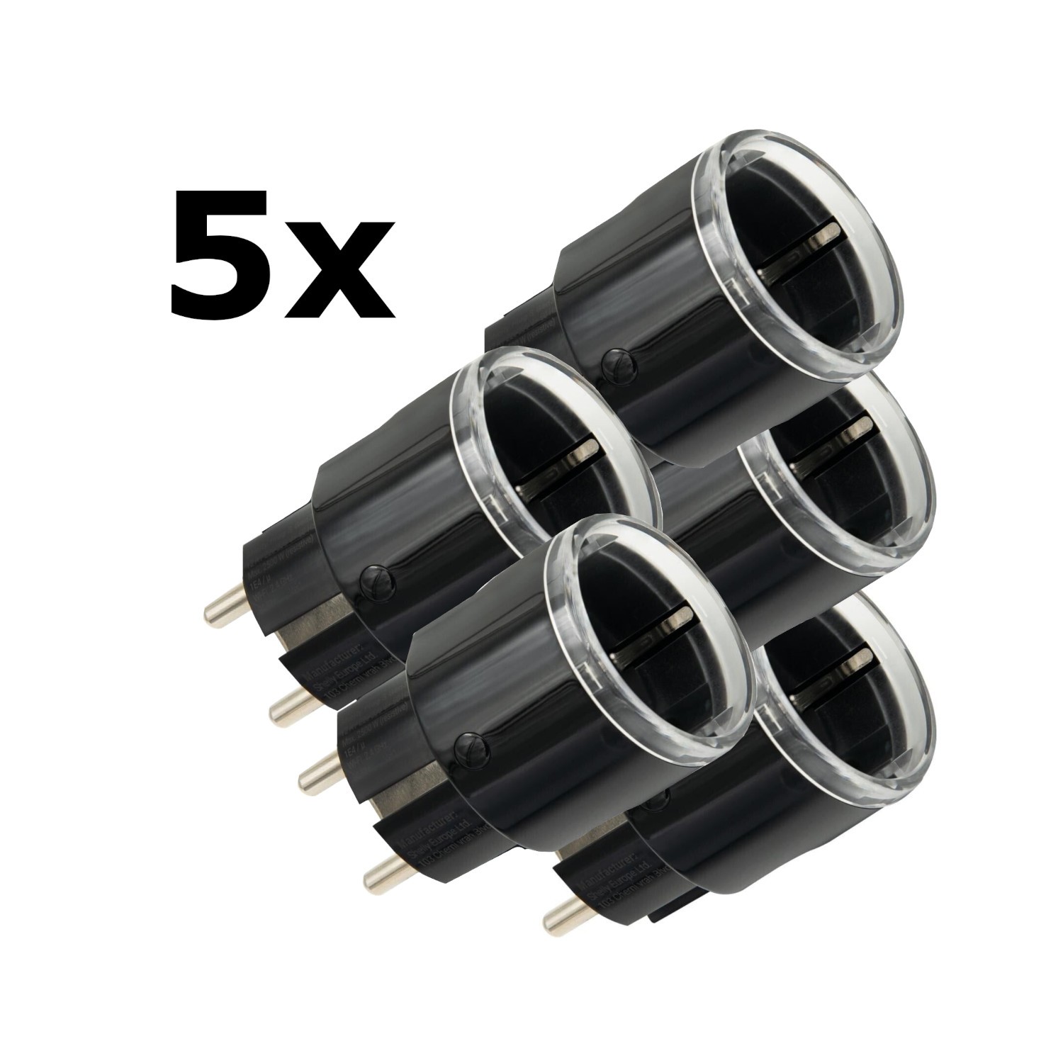 5x Shelly Plug S Gen3 Matter schwarz Bundle - kleiner smarter Stecker mit Bluetooth-Konnektivität und Leistungsmessung