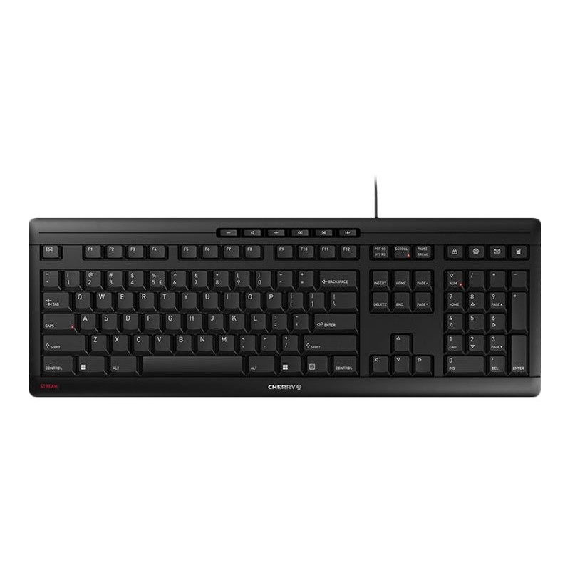 CHERRY STREAM KEYBOARD Tastatur, US-Layout und €-Symbol, kabelgebunden, Flüsteranschlag, Laserbeschriftung
