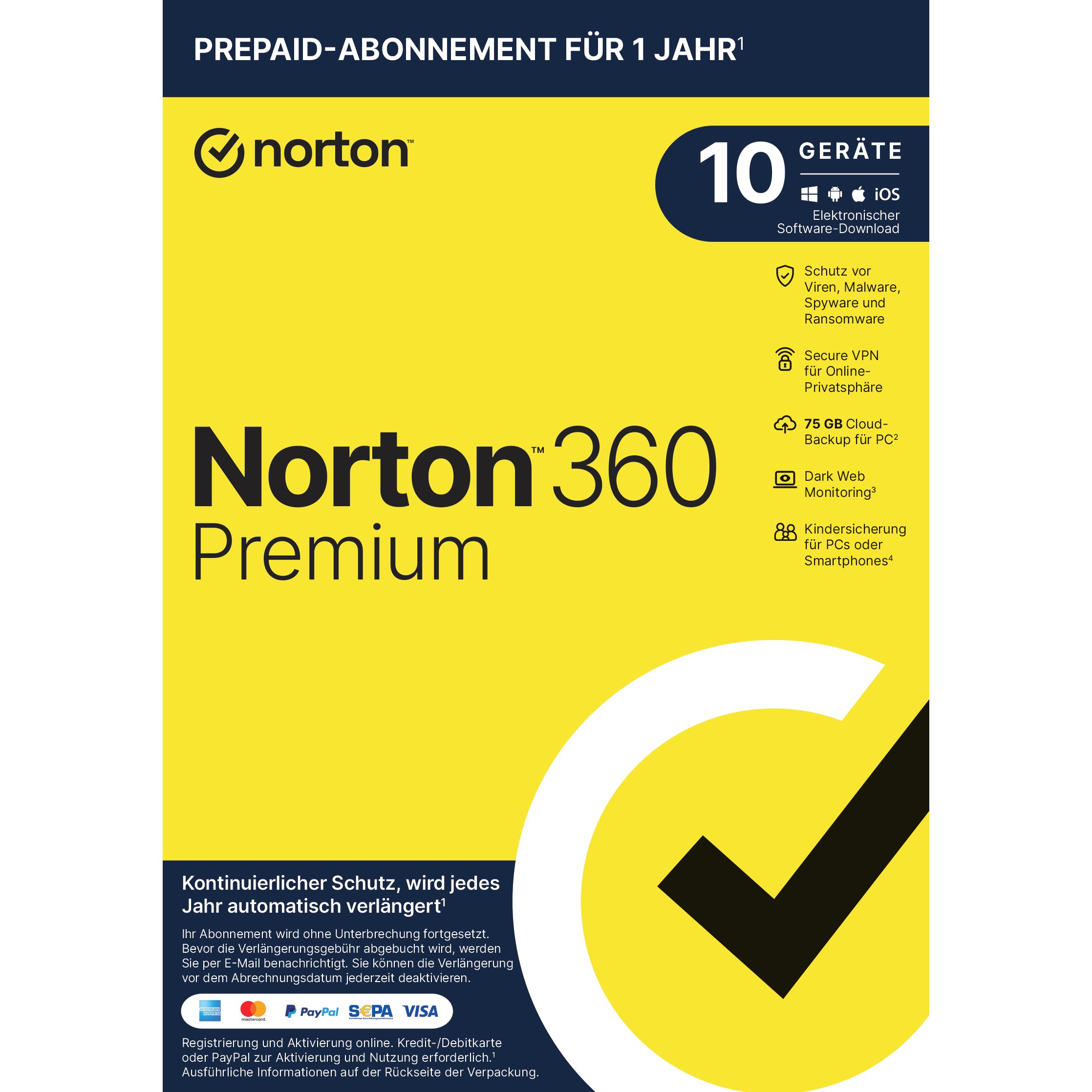 Norton 360 Premium [10 Geräte - 1 Jahr - 75GB]