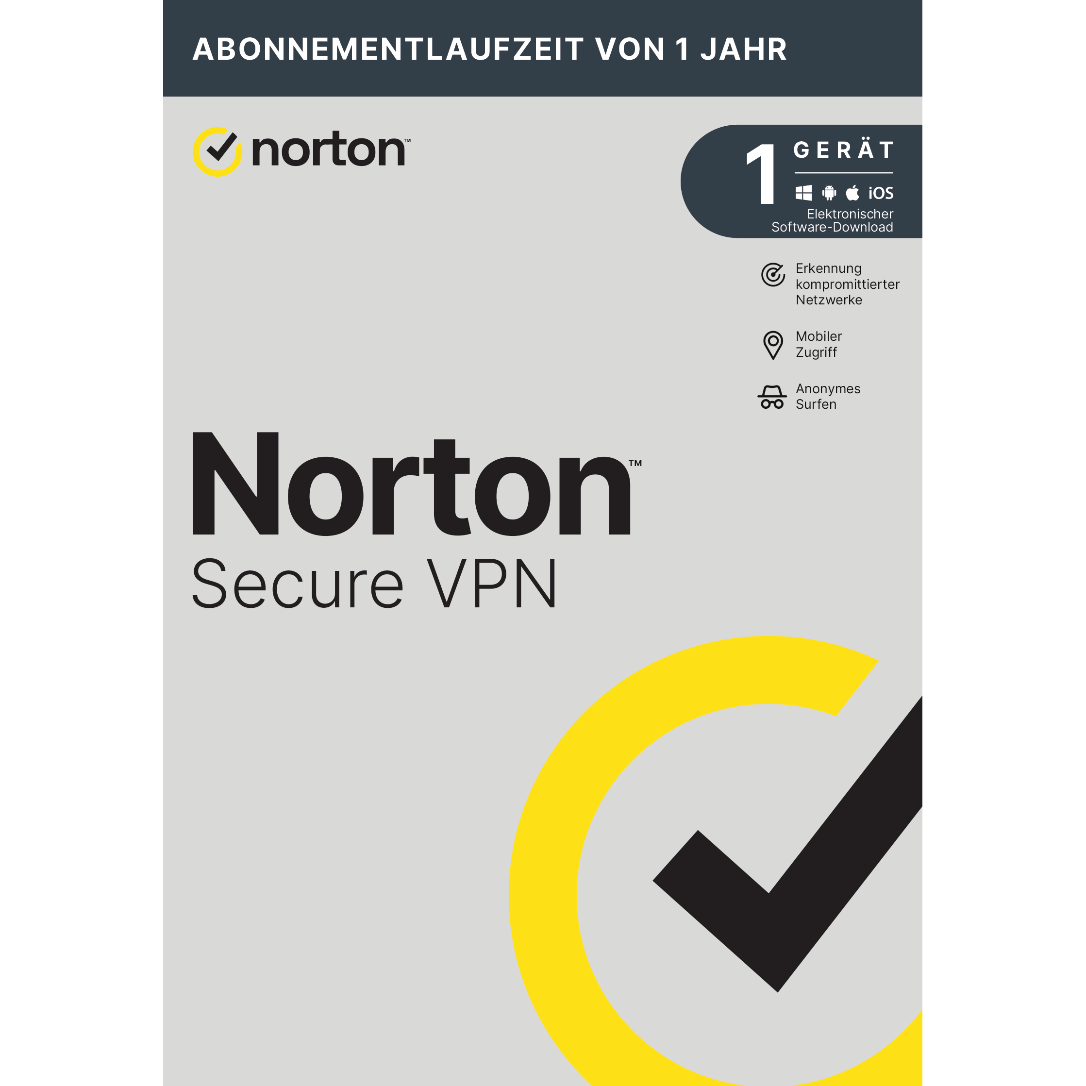 Norton Secure VPN - ohne Datenlimit [1 Gerät - 1 Jahr] für PC, MAC, Mobilgeräte
