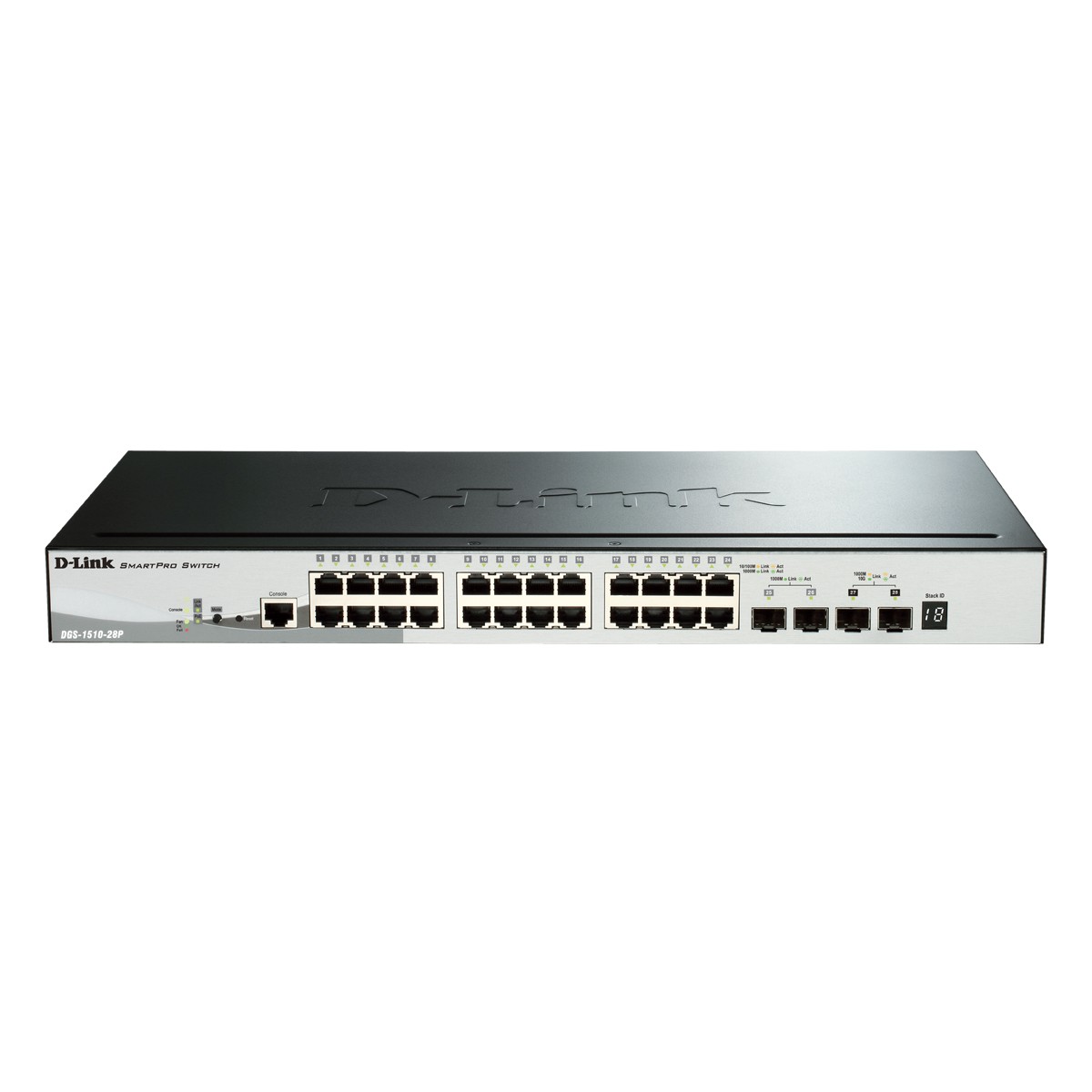 D-Link DGS-1510-28P Stackable Smart Managed Switch 28-Port 24x Gigabit Ethernet PoE+ (max. 193 W), 2x Gigabit SFP, 2x 10 Gbit/s 