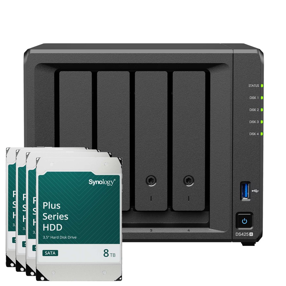 Synology DS425+ 32TB Synology Plus HDD NAS-Bundle NAS inkl. 4x 8TB Synology Plus HDD 3.5 Zoll SATA