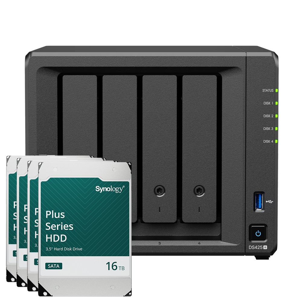 Synology DS425+ 64TB Synology Plus HDD NAS-Bundle NAS inkl. 4x 16TB Synology Plus HDD 3.5 Zoll SATA
