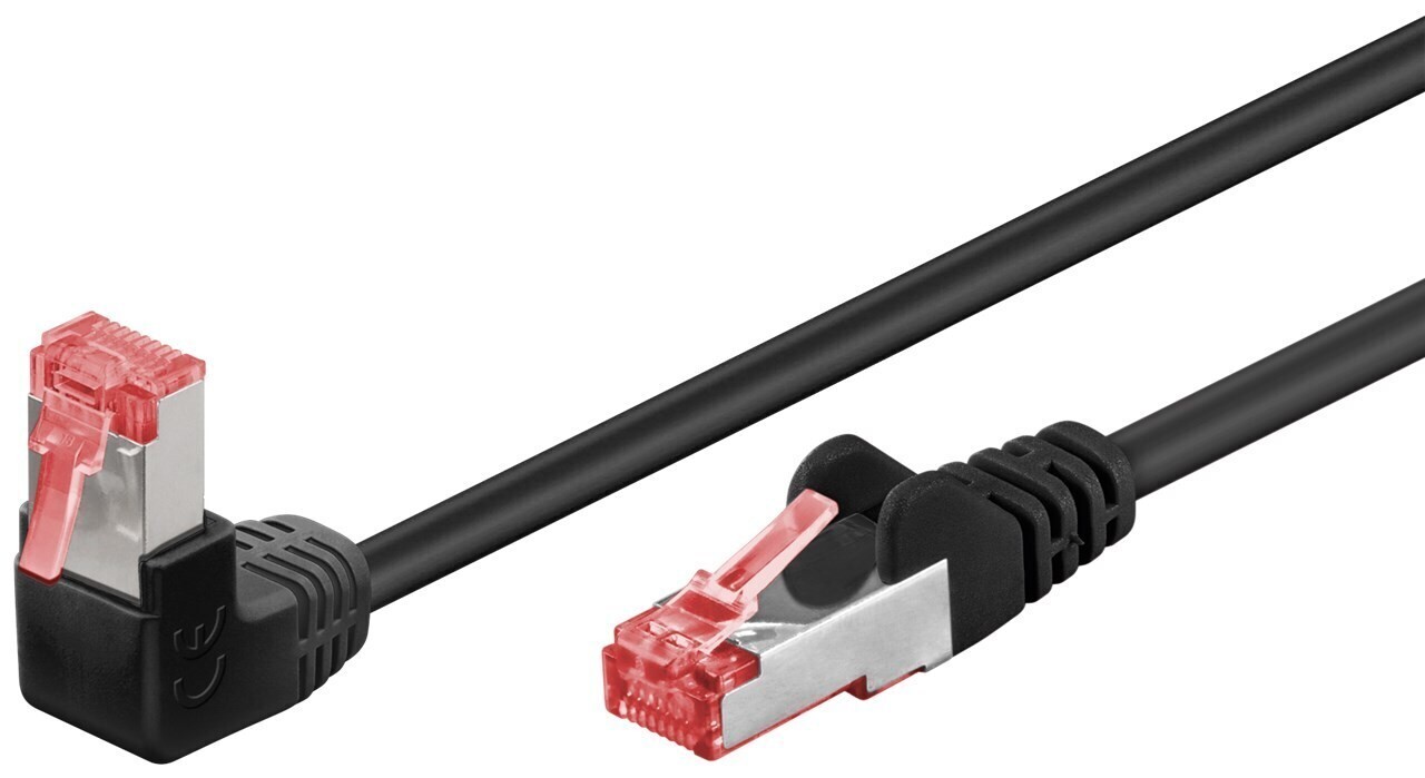 Goobay CAT 6 Patchkabel 1x 90° gewinkelt, S/FTP (PiMF), Schwarz, 3m