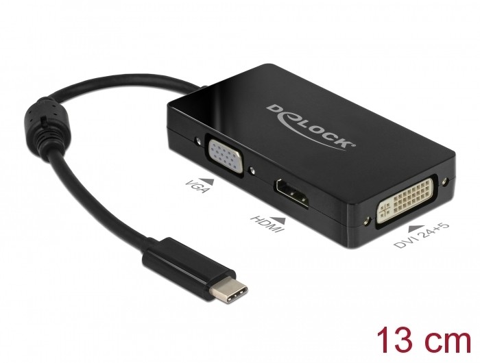 Delock Externer Videoadapter - USB-C - DVI, HDMI, VGA schwarz