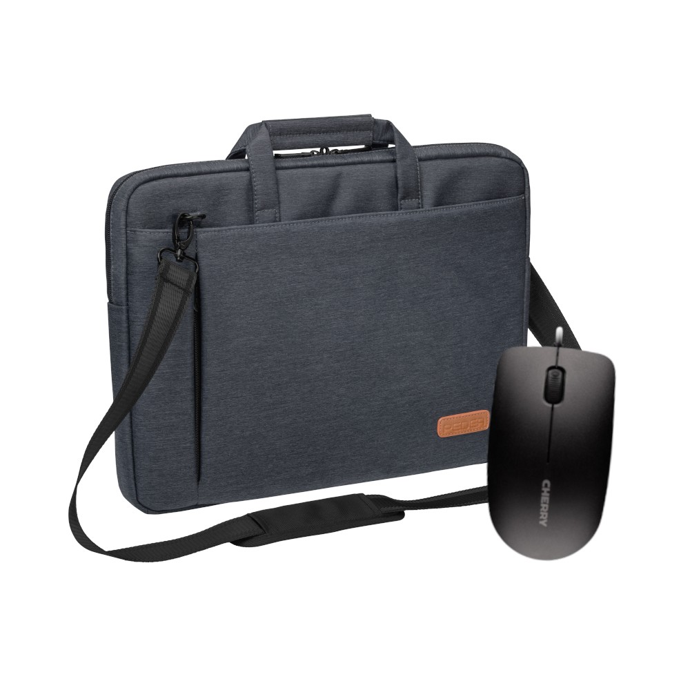 PEDEA Notebooktasche "Elegance", 17,3" + CHERRY MC 1000 Maus für Notebooks bis 43,9cm, grau