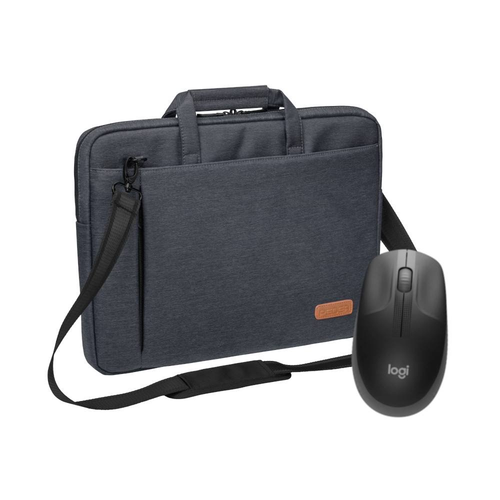 PEDEA Notebooktasche "Elegance", 17,3" + Logitech M190 Maus für Notebooks bis 43,9cm, grau
