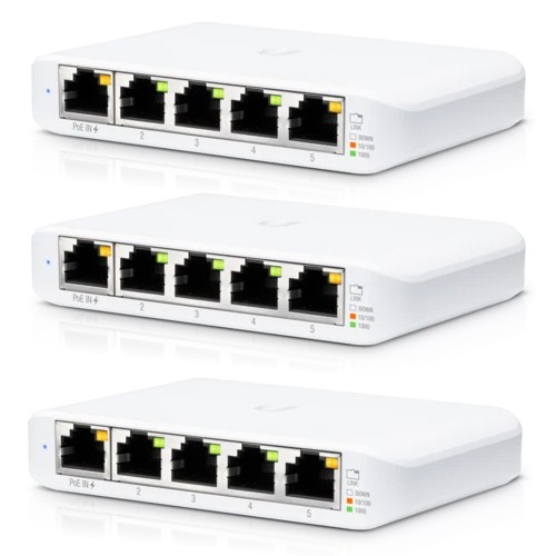 Ubiquiti Flex Mini Managed Switch 3er-Pack 5x Gigabit Ethernet, 1x PoE+ (zur Stromversorgung)