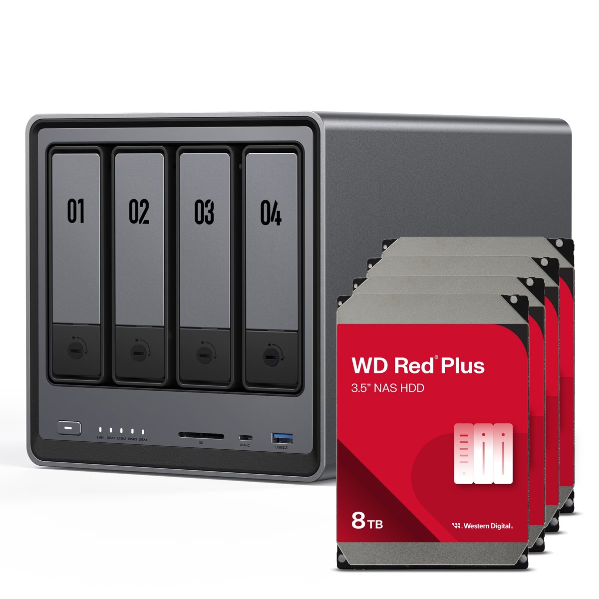 UGREEN DXP4800 32TB WD Red Plus NAS-Bundle NAS inkl. 4x 8TB WD Red Plus 3.5 Zoll SATA Festplatte